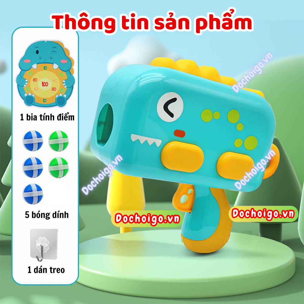 Máy bắn bóng dính máy bắn bóng hình khủng long Tặng kèm bia mục tiêu hình dễ thương và móc treo tường