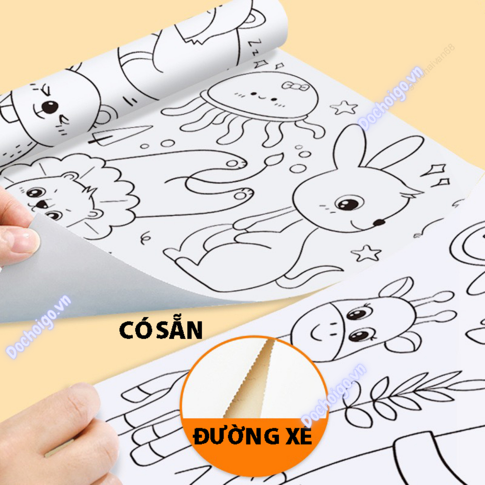 Tranh tập tô màu dán tường cho bé, có thể cắt hình dán có sẵn keo dán mặt sau của giấy