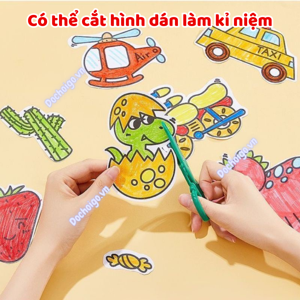 Tranh tập tô màu dán tường cho bé, có thể cắt hình dán có sẵn keo dán mặt sau của giấy