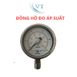 Đồng hồ áp suất mặt 100mm thân inox 304 chân đứng inox 316L 0-10 kg/cm2.
