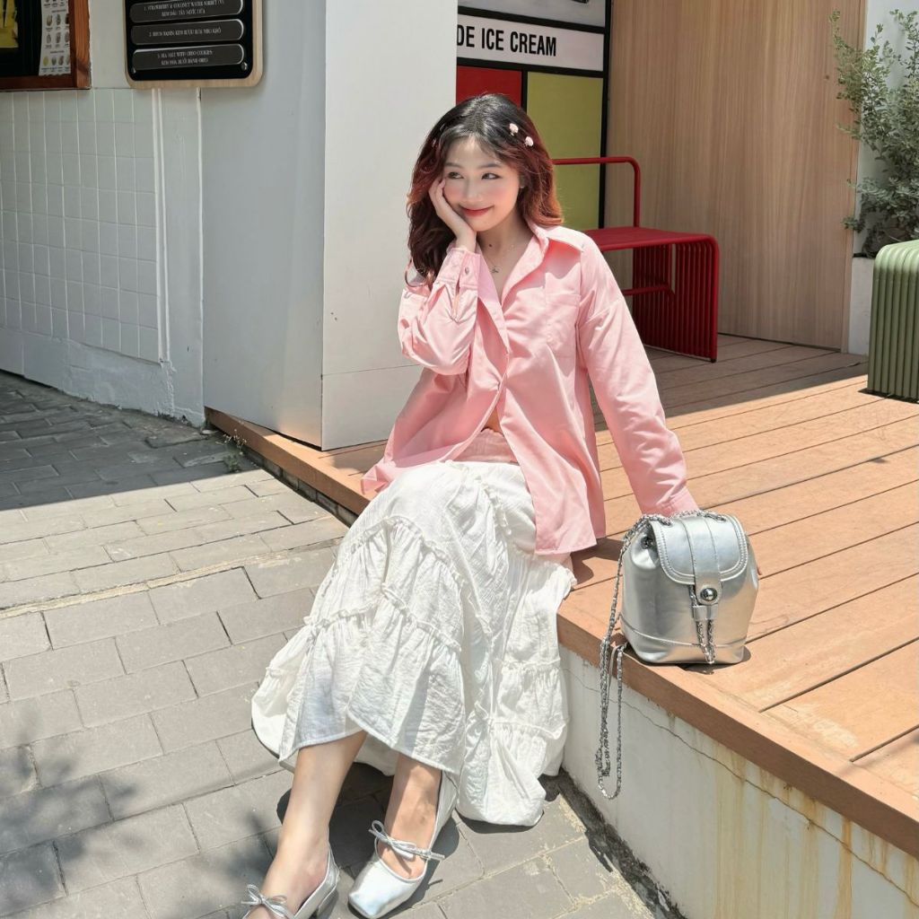 Ảnh Áo Sơ Mi Oversize Thời Trang Nữ Thân Lệch Tay Dài Gago GA4756 1