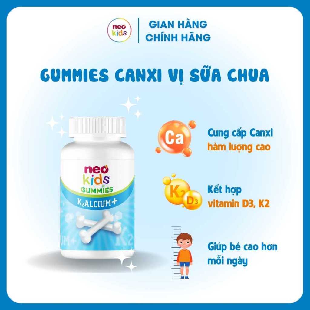 Gummies canxi vị sữa chua NeoKids hộp 60 viên nhai + quà