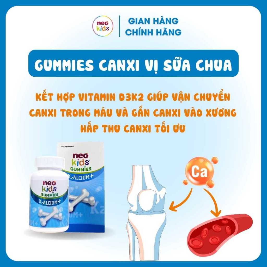 Gummies canxi vị sữa chua NeoKids hộp 60 viên nhai + quà