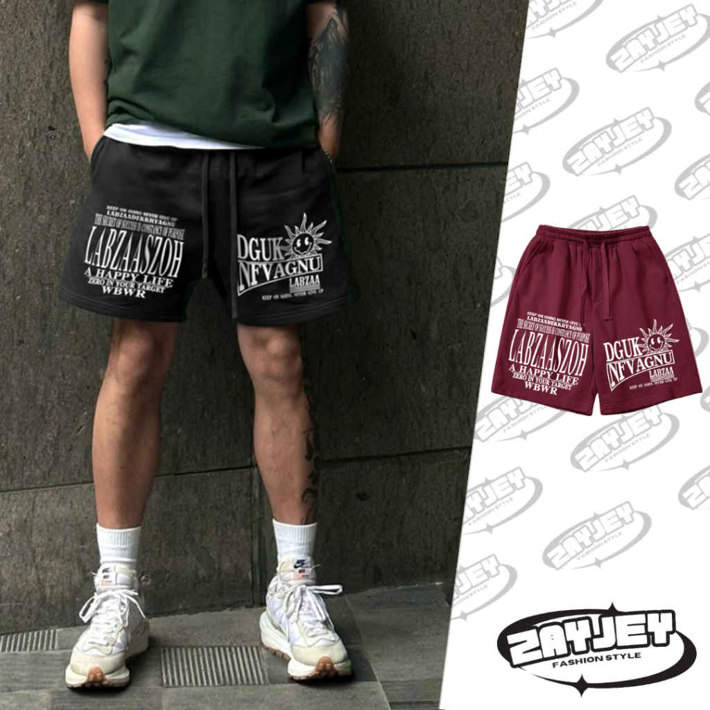 Quần Nỉ Ngố Nam Họa Tiết Chữ DGUK Mặt Trời Jayzey Short Thun Đùi Dày Dặn Có Túi Kết Hợp Dây Rút