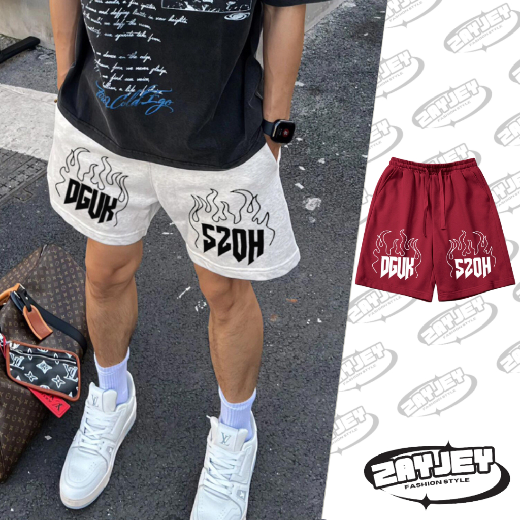 Quần Nỉ Ngố Nam Họa Tiết Hình Lửa S20H Jayzey Short Thun Đùi Dày Dặn Có Túi Kết Hợp Dây Rút