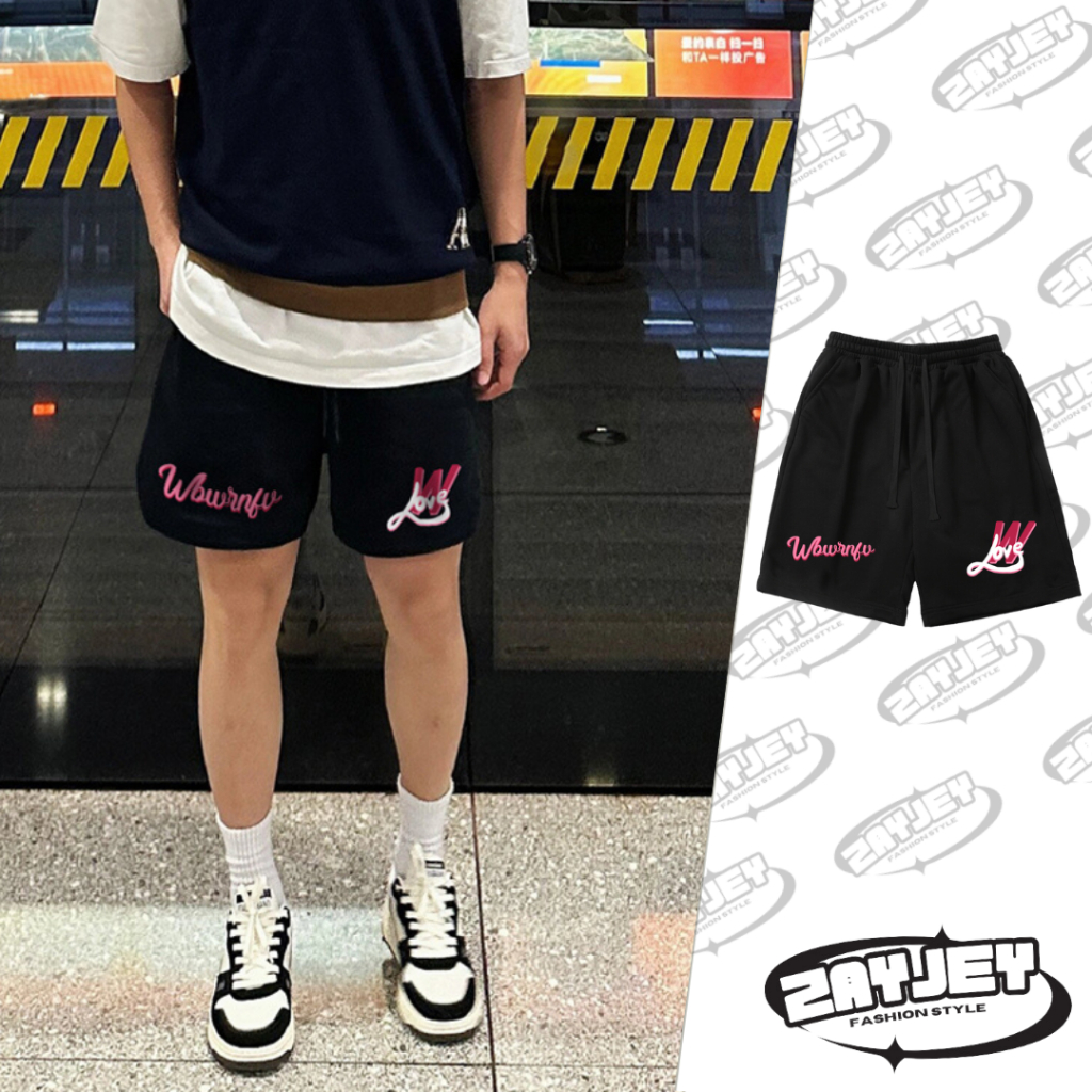 Quần Nỉ Ngố Nam Họa Tiết Chữ Hồng Wlove Jayzey Short Thun Đùi Dày Dặn Có Túi Kết Hợp Dây Rút