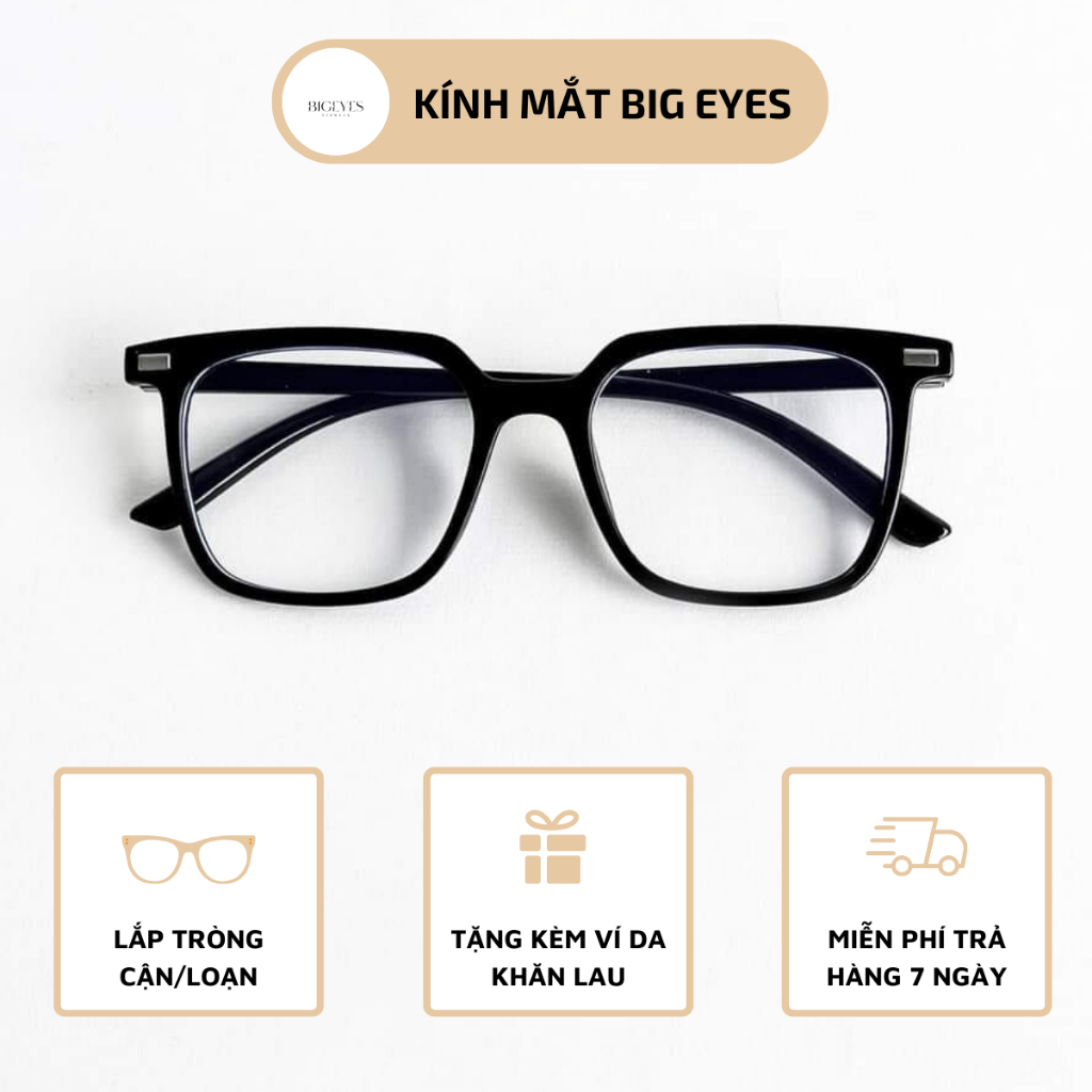 Kính Mắt Giả Cận Nam Nữ Big Eyes Form Vuông To Rộng, Thay Cận Được ...
