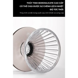 VOLCANO Phễu thuỷ tinh V60 rãnh thẳng đế nhôm Cafede Kona
