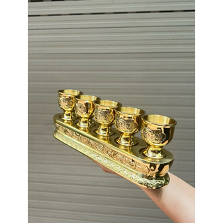 Kỷ Thờ Ngai 5 Chén nước Bằng Đồng đồ thờ cúng ban thờ