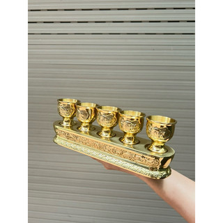 Kỷ Thờ Ngai 5 Chén nước Bằng Đồng đồ thờ cúng ban thờ