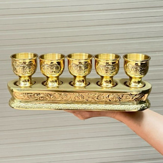 Kỷ Thờ Ngai 5 Chén nước Bằng Đồng đồ thờ cúng ban thờ