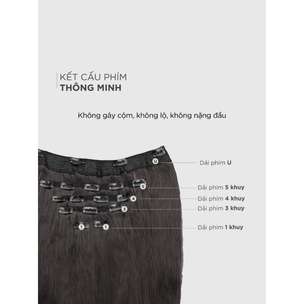 Tóc giả iAn,Tóc giả kẹp 6 Phím cao cấp, 6 phím thẳng, 6 phím cụp, 6 phím sóng trục