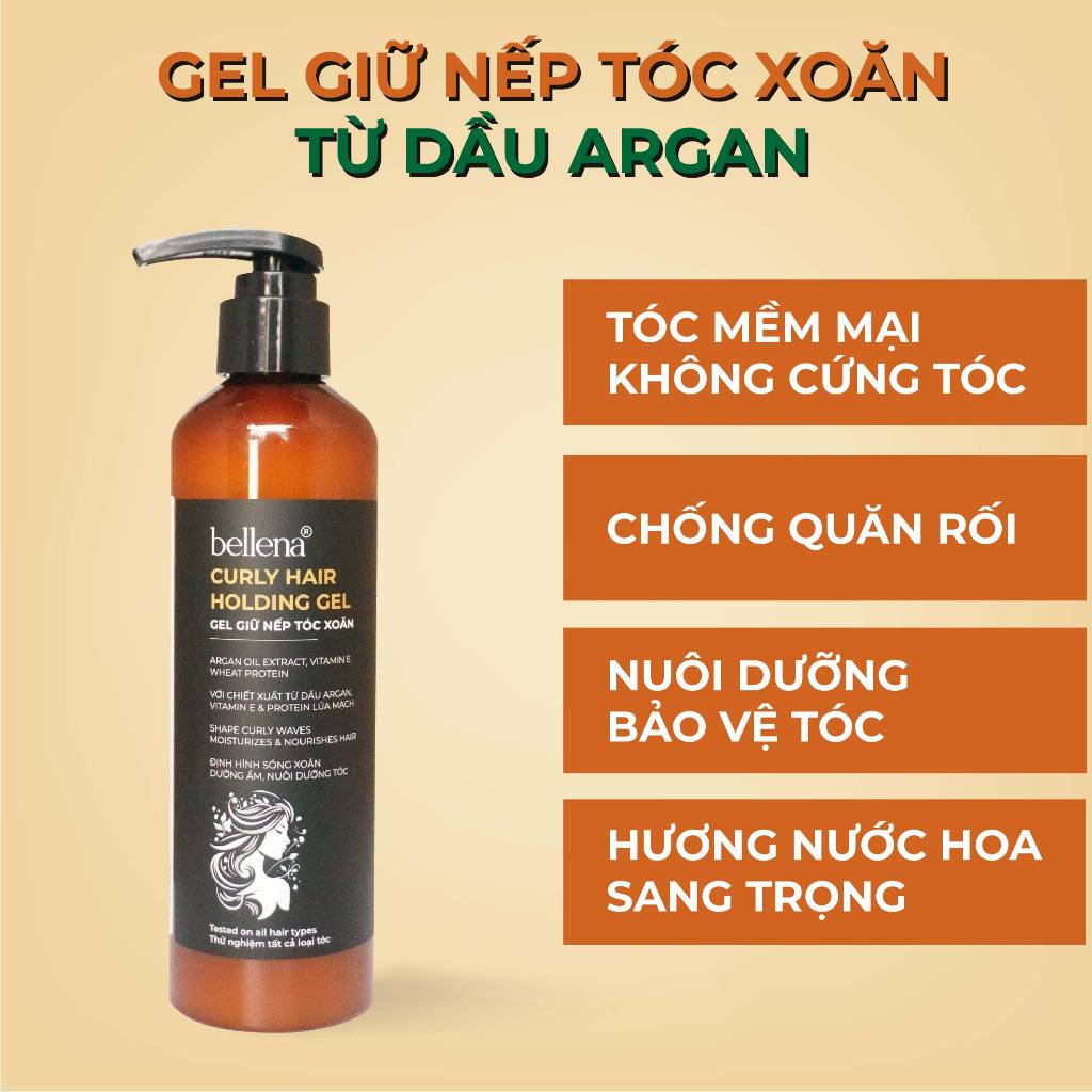 Gel giữ nếp tóc xoăn uốn hippie dưỡng tóc xoăn tạo kiểu tóc Bellena Curly Hair Holding Gel 250ml