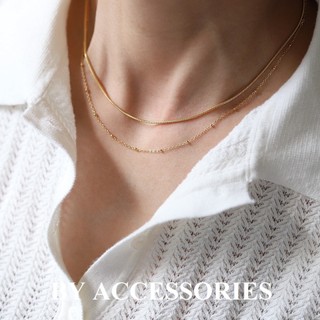 Dây chuyền nữ titan 2 tầng kiểu mì xương rắn phối xích bi tròn mạ vàng 18K thời trang không gỉ WN2448 BY ACCESSORIES