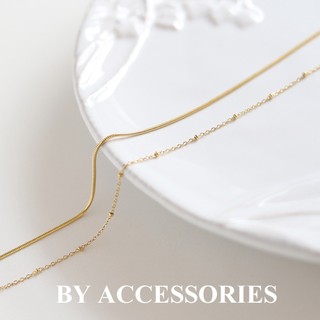 Dây chuyền nữ titan 2 tầng kiểu mì xương rắn phối xích bi tròn mạ vàng 18K thời trang không gỉ WN2448 BY ACCESSORIES