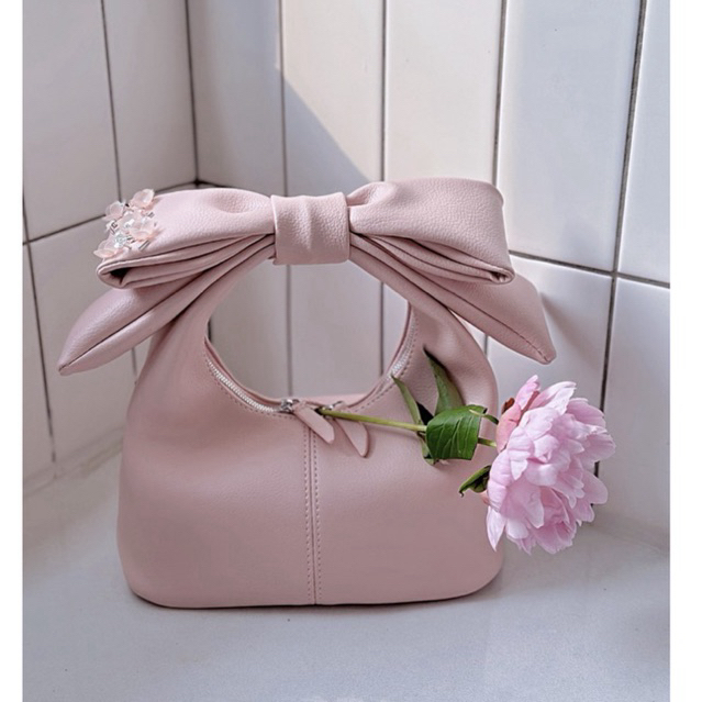Túi Chow bag Hérisson màu hồng phấn + nơ | Shopee Việt Nam