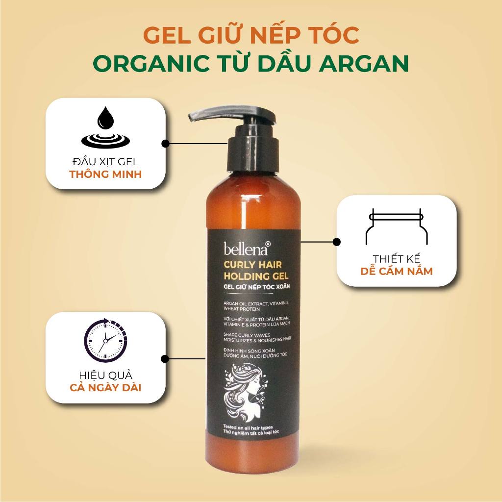 Gel giữ nếp tóc xoăn uốn hippie dưỡng tóc xoăn tạo kiểu tóc Bellena Curly Hair Holding Gel 250ml