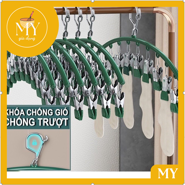 Kẹp treo quần áo, vớ, tất (8 kẹp/10 kẹp) móc hình vòng cung- Móc phơi đồ, tất vớ inox bọc nhựa, mẫu mới