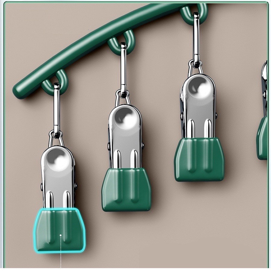 Kẹp treo quần áo, vớ, tất (8 kẹp/10 kẹp) móc hình vòng cung- Móc phơi đồ, tất vớ inox bọc nhựa, mẫu mới