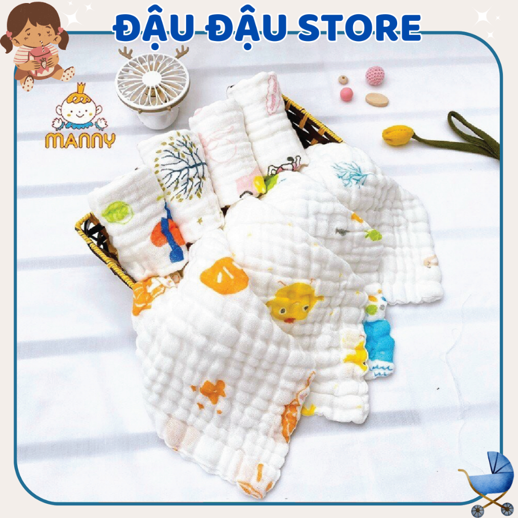 Khăn Mặt Xô Sữa Manny  6 Lớp Mềm Mại, Thấm Hút Lau Mặt Cho Bé - Khăn tắm cho bé Đậu Đậu Store Set 5 Khăn Đậu Đậu Store