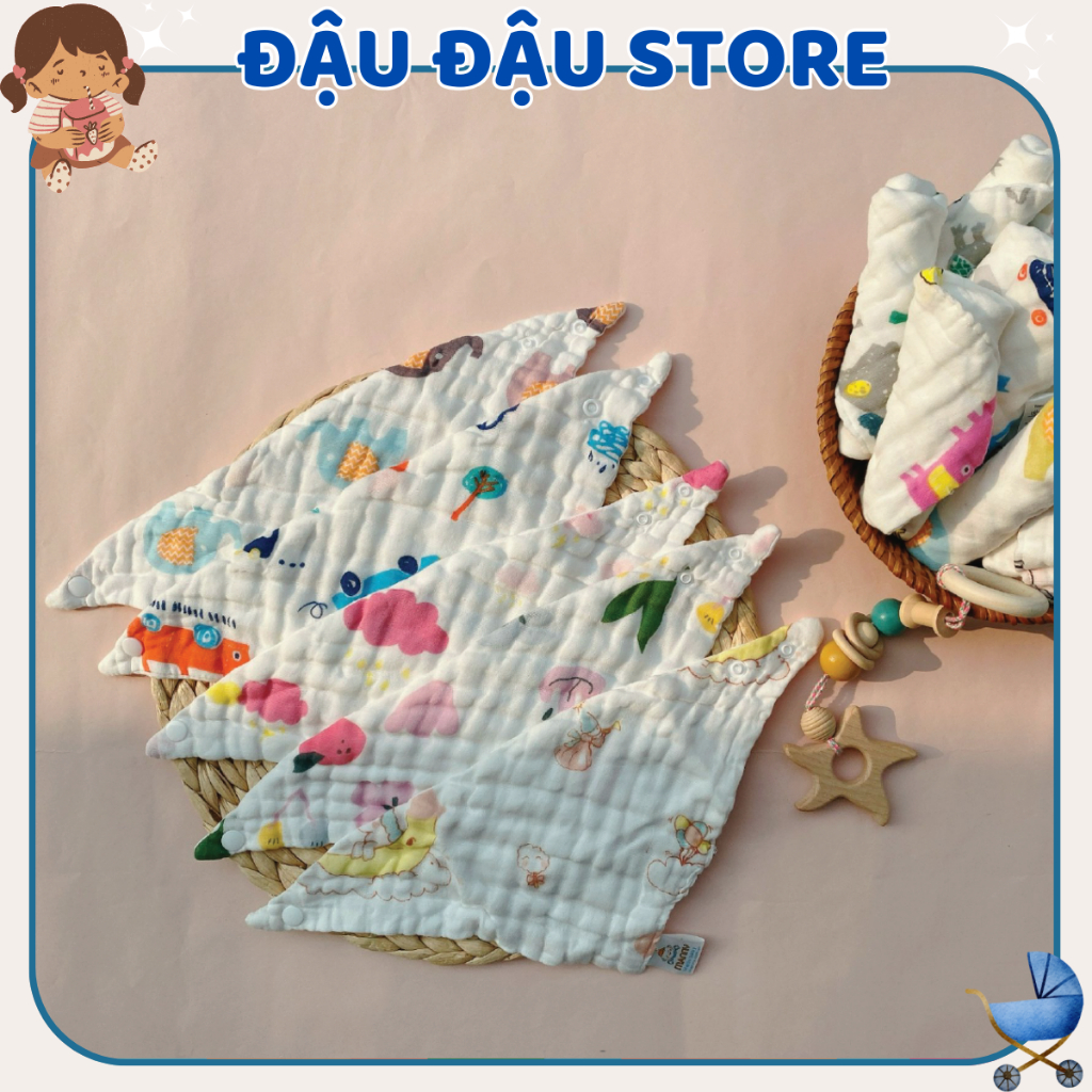 Set 5 Yếm Many Cúc Bấm Sợi Tre Organic Mềm Mịn Cho Bé - Hình Ngộ Nghĩnh Cho Bé Trai Bé Gái Đậu Đậu Store