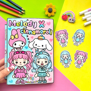 Đồ chơi bóc dán Ngôi nhà hoạ sĩ của bé Melody và Cinamoroll - Búp bê giấy Pighandmade