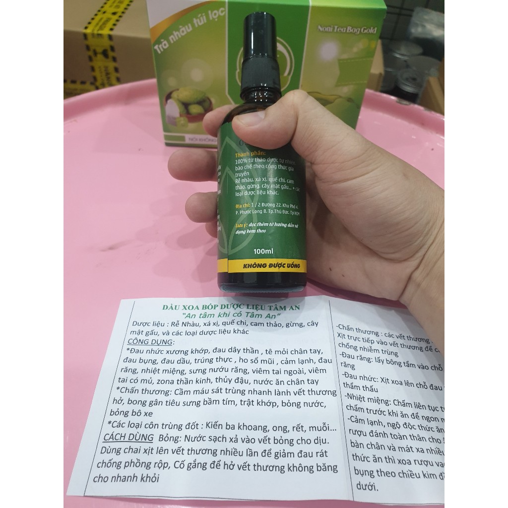 Dầu xoa bóp dược liệu trái nhàu Tâm An 100ml chính hãng