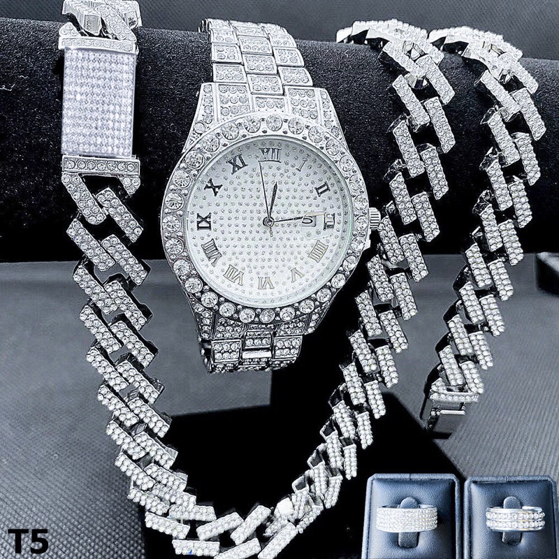 [COMBO 5] Combo đính đá 5 món gồm đồng hồ, dây chuyền, vòng tay và 2 nhẫn đính đá cao cấp - T5 bản 2026