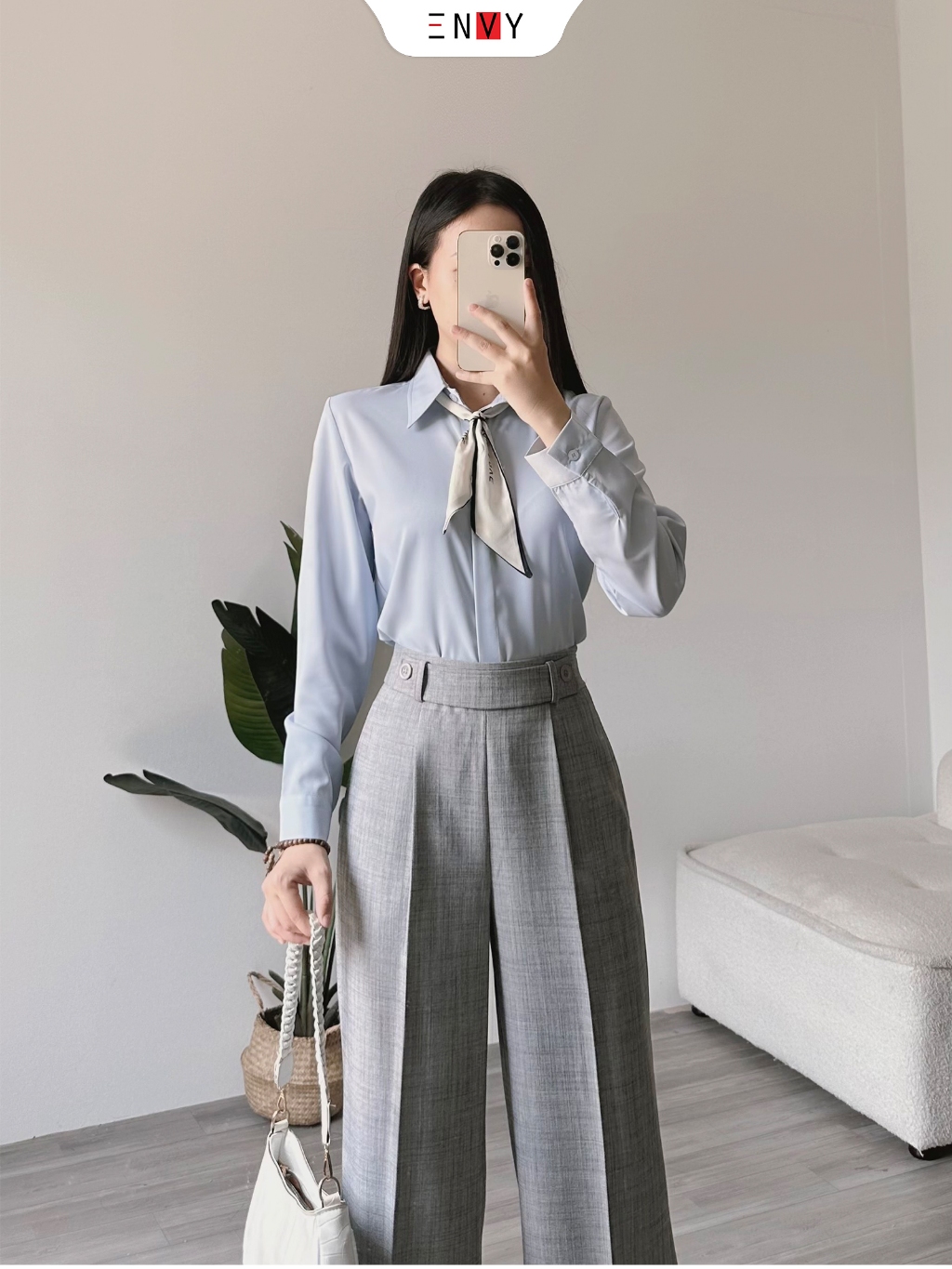 Ảnh Áo sơ mi nữ công sở ENVY S223 khuy giấu nút 2