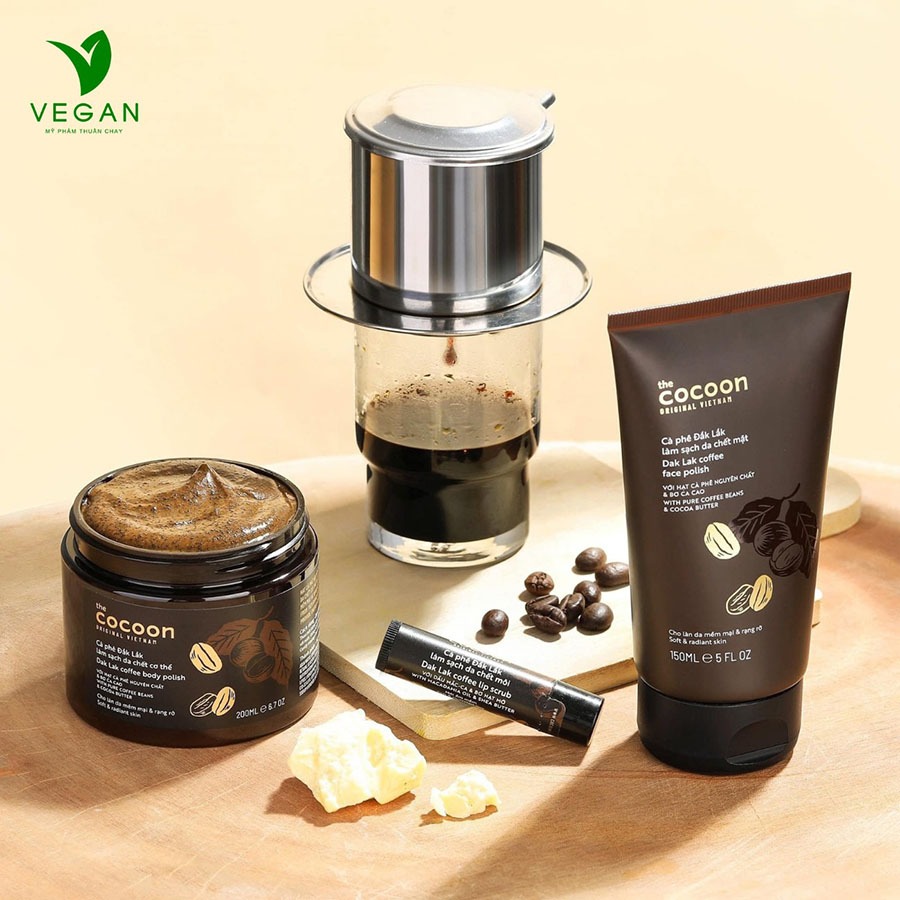 Ảnh Bộ 3 Cà phê Đắk Lắk tẩy da chết cocoon: Cơ thể 200ml + Da mặt 150ml + Son môi 5g 3