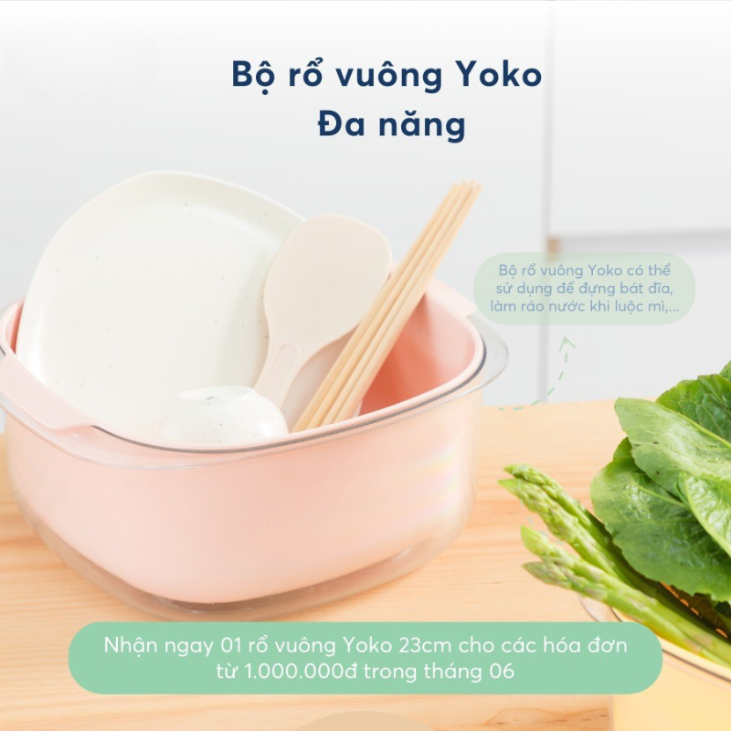 Bộ thau rổ vuông Yoko tiêu chuẩn Nhật Bản tiện lợi, bền, đẹp chính hãng Inochi