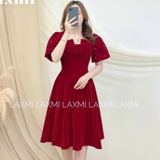 Đầm Nữ Dự Tiệc Dáng Xòe Đính Cườm Có 2 Lớp 2 Màu Xinh Xắn
