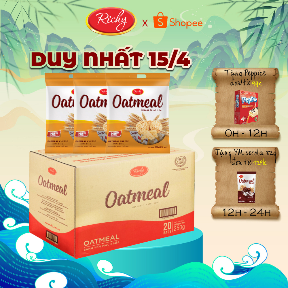 [HN] Thùng Bánh Yến Mạch Richy vị Phô Mai mini bite 220gr | Shopee Việt Nam