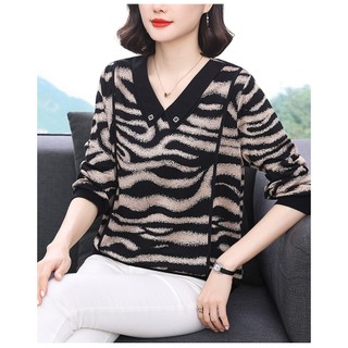 Áo Thun Kẻ Sọc Màu Tương Phản Cho Nữ Xuân Thu SM107