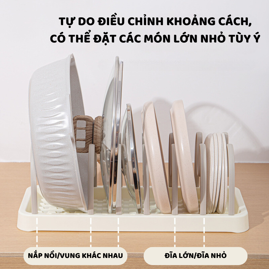 Kệ Cài Nắp Vung, Nồi Chảo Đa Năng Có Thể Điều Chỉnh Khoảng Cách Tùy Ý, Giá Sắp Xếp Đĩa Nhà Bếp