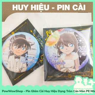 [Sẵn VN - Hỏa Tốc] Huy Hiệu Pin Ghim Dạng Tròn 75mm Cài Áo / Túi / Balo Màn PE Nhũ Bạc Phong Cách Anime Manga Conan Part