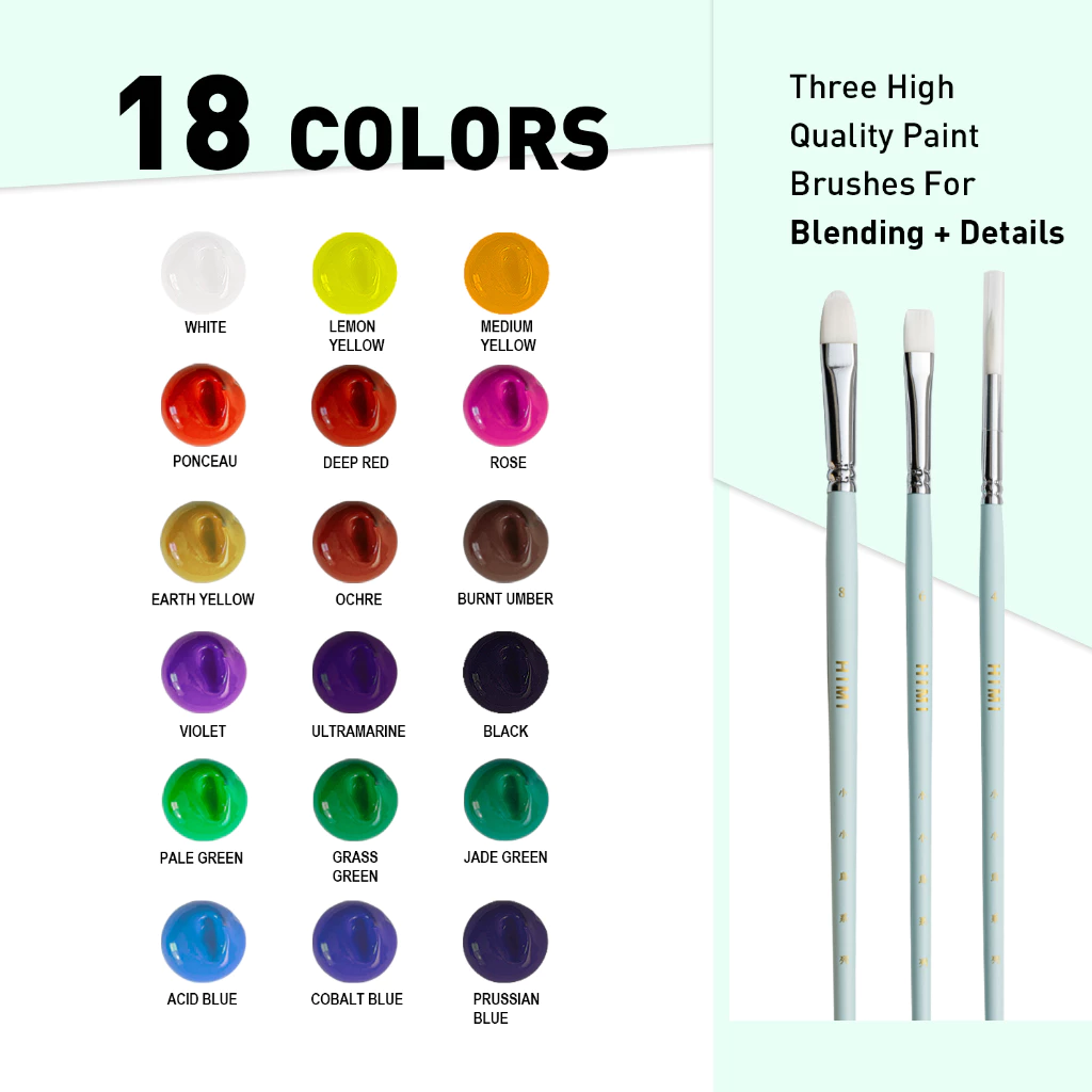 [Hỏa tốc HCM] Màu Gouache Himi Dạng Thạch 18/24 màu x 30ml (Tặng Kèm Giấy Vẽ, không bao gồm cọ)