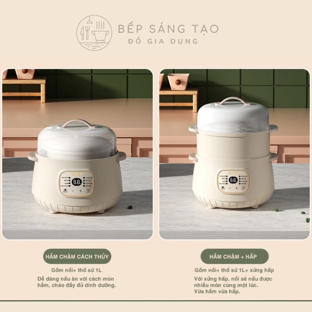 Nồi Nấu Điện Cách Thuỷ Bennix BN-10SLC, Nồi Đa Năng Hầm Gà  Chưng Yến Cho Bé  Bảo Hành 2 Năm