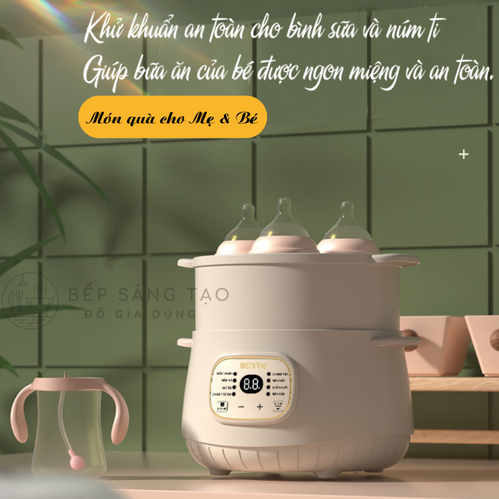Nồi Nấu Điện Cách Thuỷ Bennix BN-10SLC, Nồi Đa Năng Hầm Gà  Chưng Yến Cho Bé  Bảo Hành 2 Năm