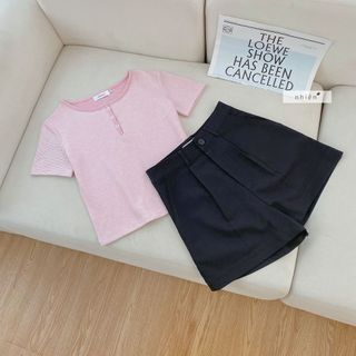 CÓ FULL MÀU - Áo thun tay ngắn - áo thun viền cổ vuông phối nút nhiennhienvintage NAT00015