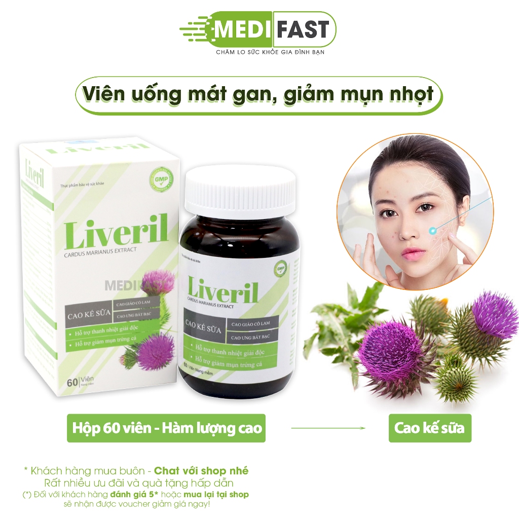 Viên uống giảm mụn Liveril Hộp 60 viên - giúp sáng da, ngừa thâm và ...