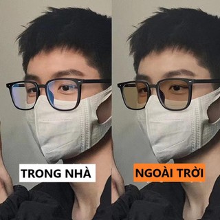 Gọng kính cận đổi màu dưới nắng mắt vuông thời trang chống tia UV, chống ánh sáng xanh cho nam nữ