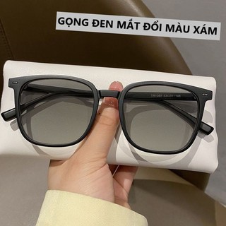 Gọng kính cận đổi màu dưới nắng mắt vuông thời trang chống tia UV, chống ánh sáng xanh cho nam nữ