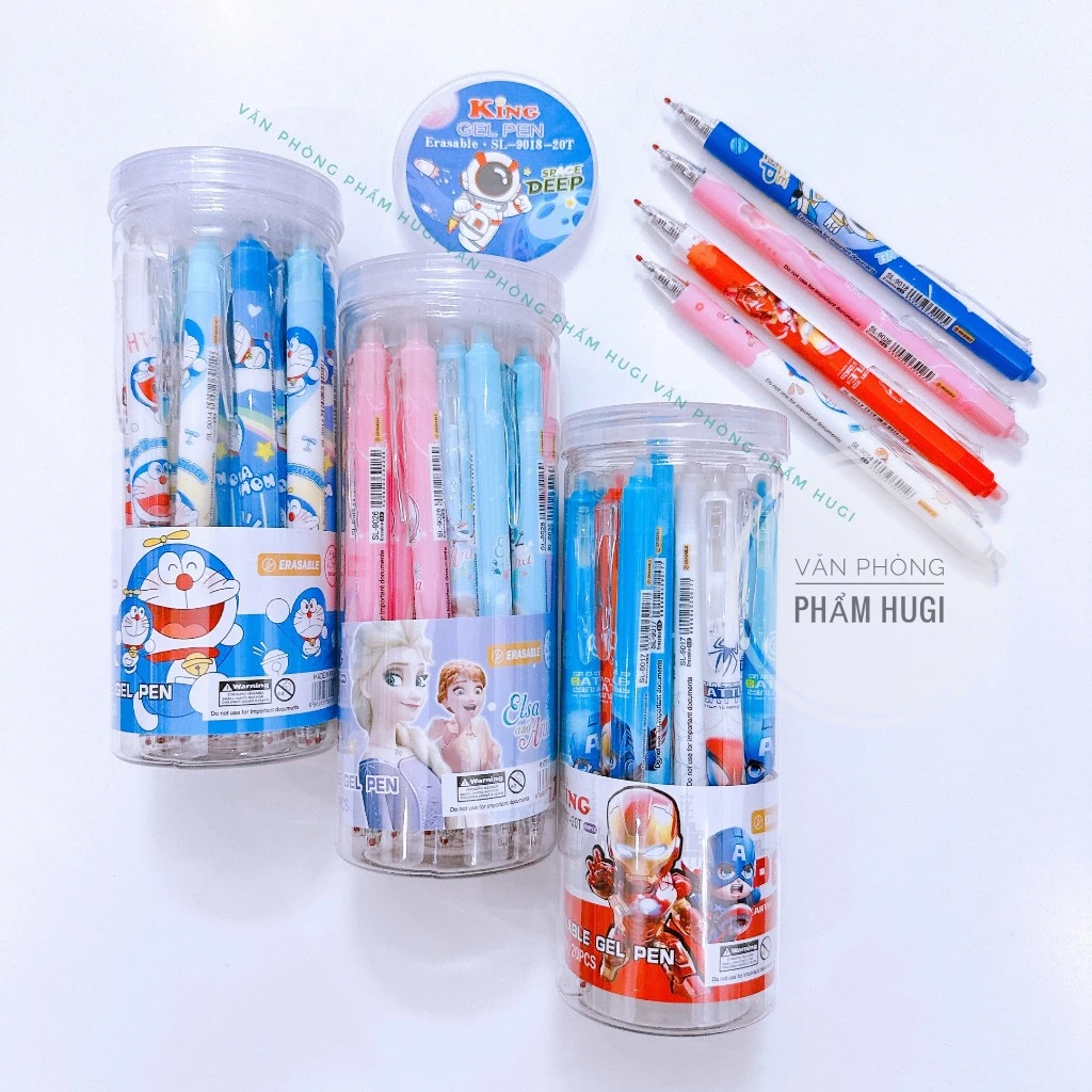 Lon 12 - 20 Cây Bút Gel Đầu Bấm Tẩy Xóa Được (mực Xanh/Tím) Chuyên Dành Cho Học Sinh Tiểu Học