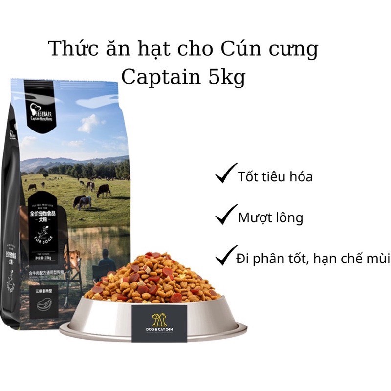 [ Túi seal 5kg ] Hạt CAPTAIN cho chó mix topping bò, phomai, cá hồi ...