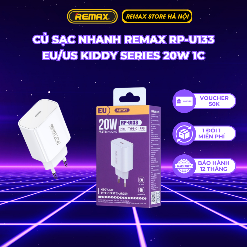 Củ sạc nhanh REMAX RP-U133 EU/US Kiddy Series 20W 1C chính hãng Fast ...