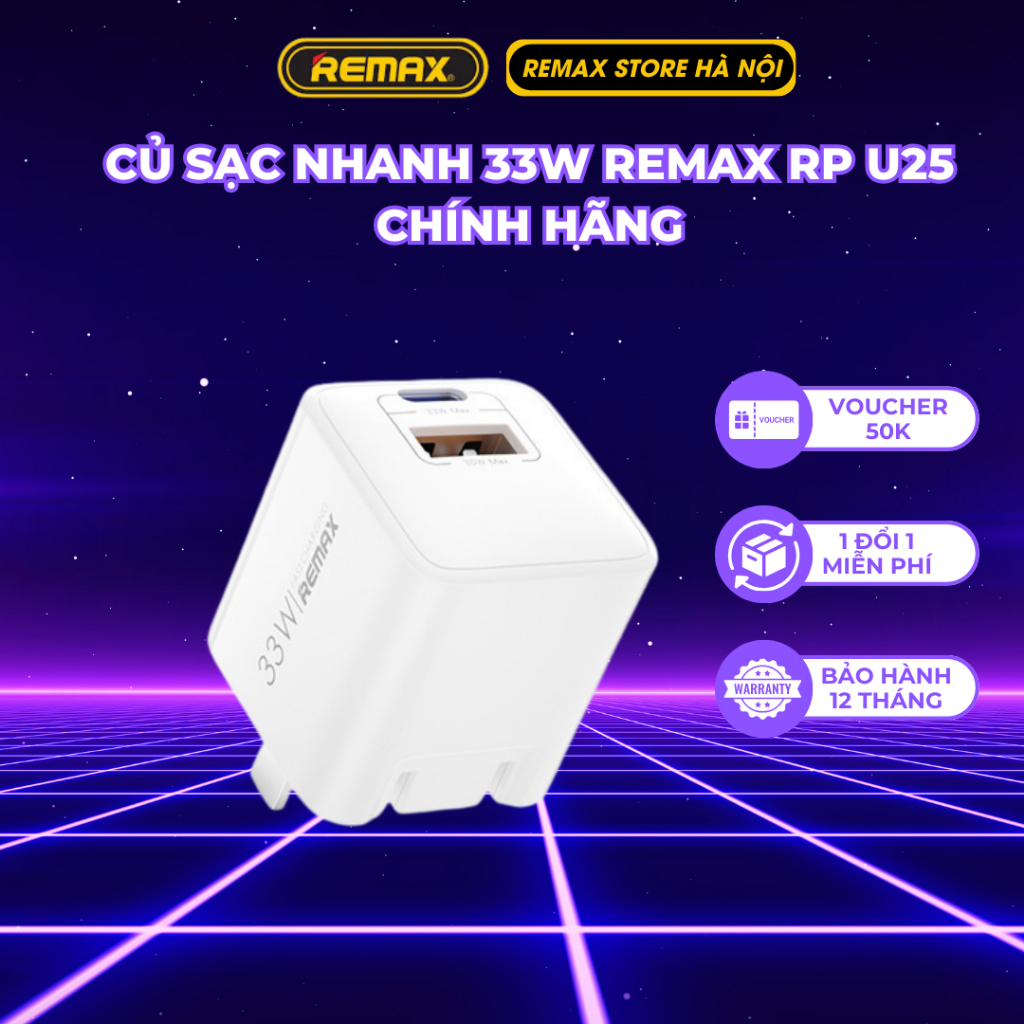 Củ sạc Nhanh 33w Remax RP U25 chính hãng có 2 cổng Type-C và USB với ...