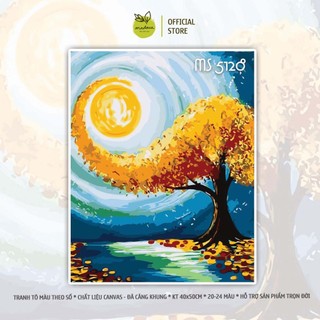 Tranh tô màu số hóa Madoca có khung 40x50cm cây vàng phong cảnh ánh sáng mùa thu T5128