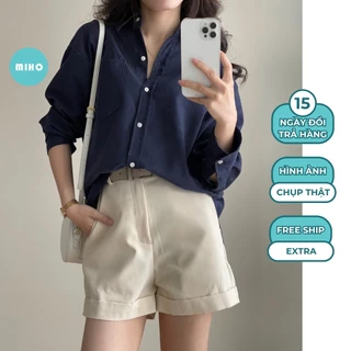 Áo Sơ Mi Linen, Áo Sơmi Nữ Basic Trơn, Áo Somi Dáng Rộng Thấm Hút Mồ Hôi Miho House