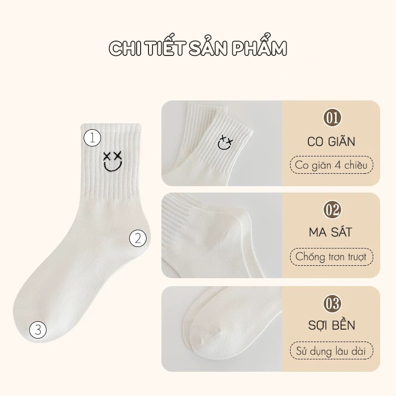 Tất vớ nam nữ màu trắng họa tiết thêu nhỏ xinh đơn giản nhẹ nhàng, chất liệu cotton co giãn thoáng khí - Ekiu Shop